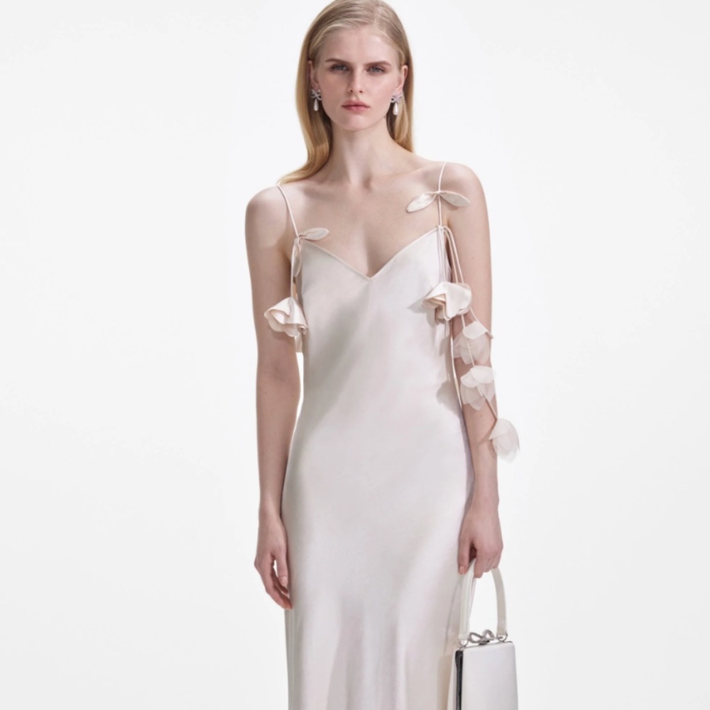 self-portrait Champagne Satin Flower Maxi Dress US12 - MSRP $510 - NWT